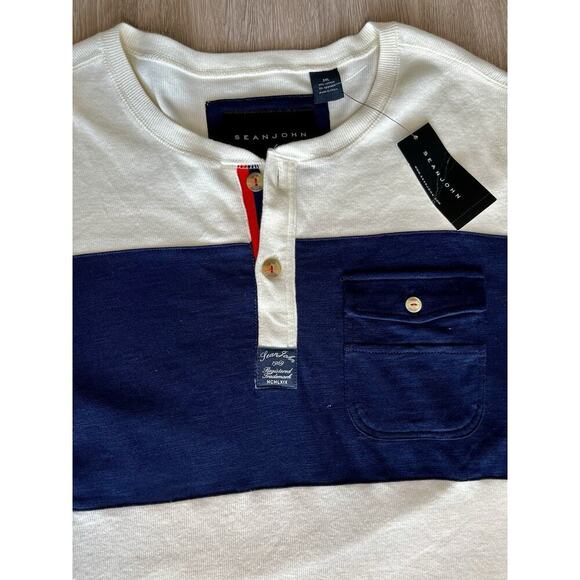 Sean John Men’s 3XL Henley T-Shirt – Colorblock Navy & White Cotton Blend - Picture 6 of 8